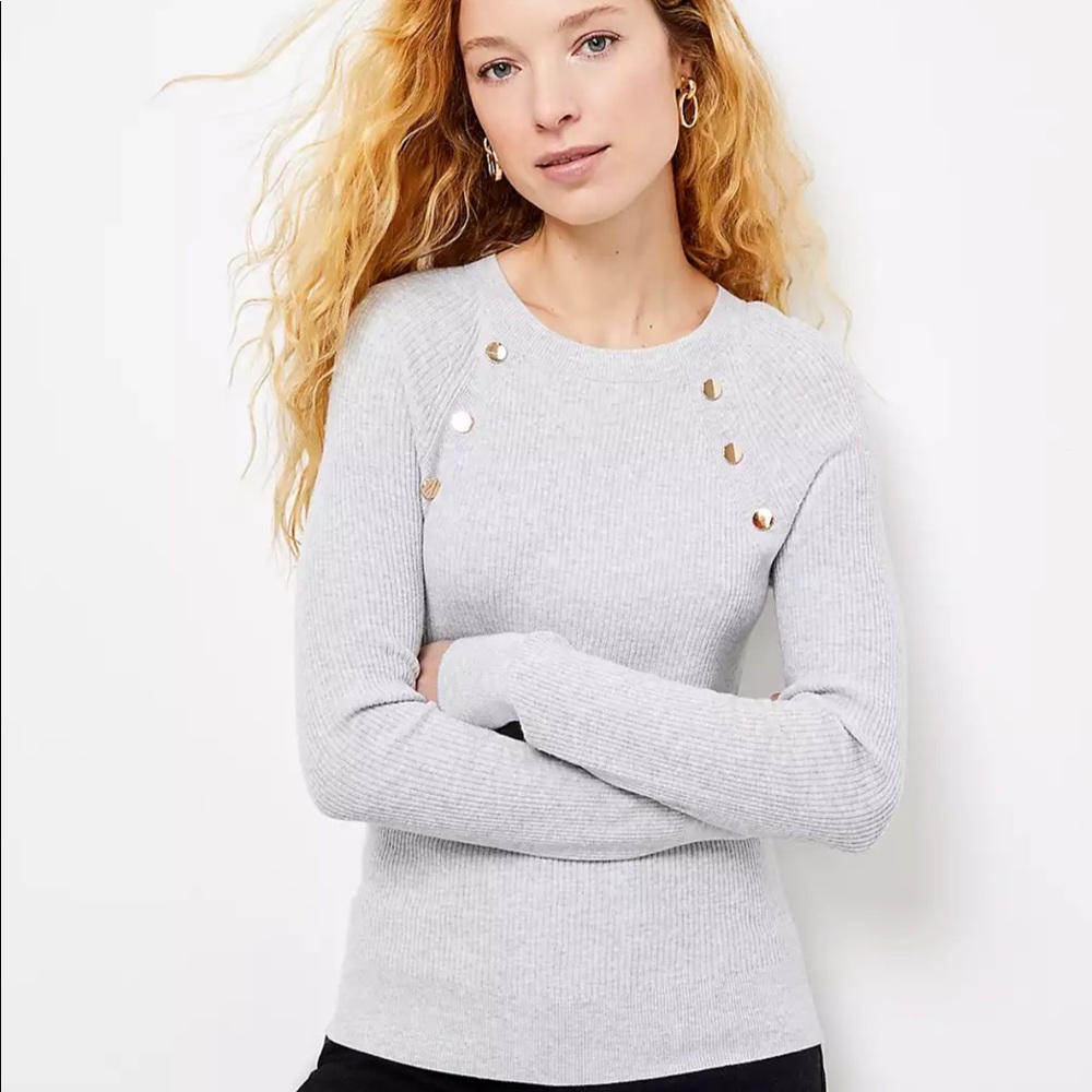 NWT Button Trim Grey & Gold Sweater